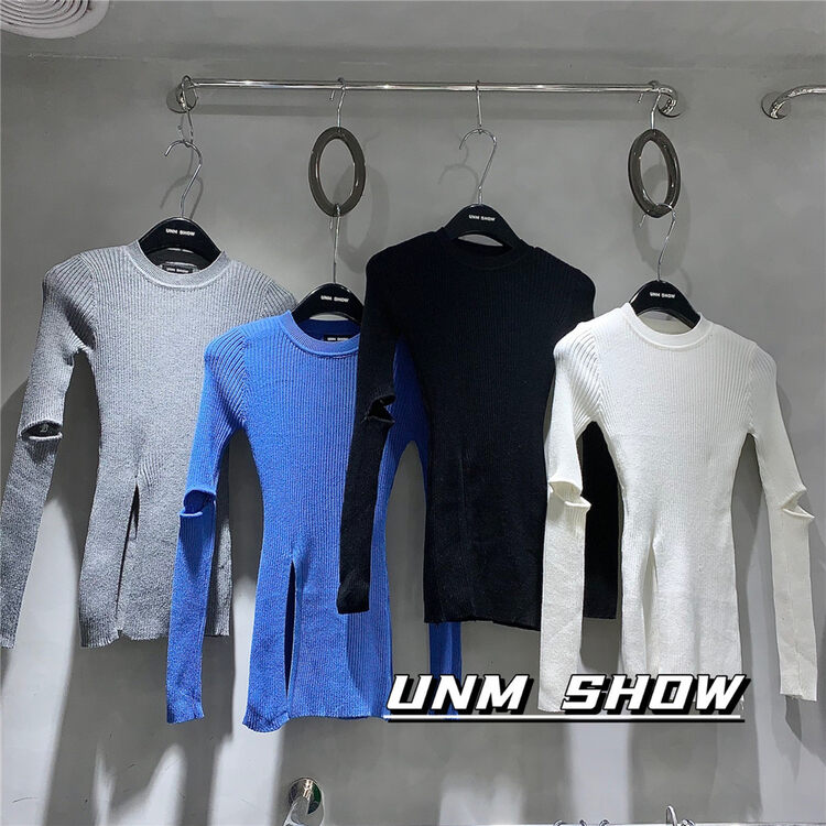 【UNM-SHOW】Slit Versatile Solid Color Knit Sweater A6109# WTT