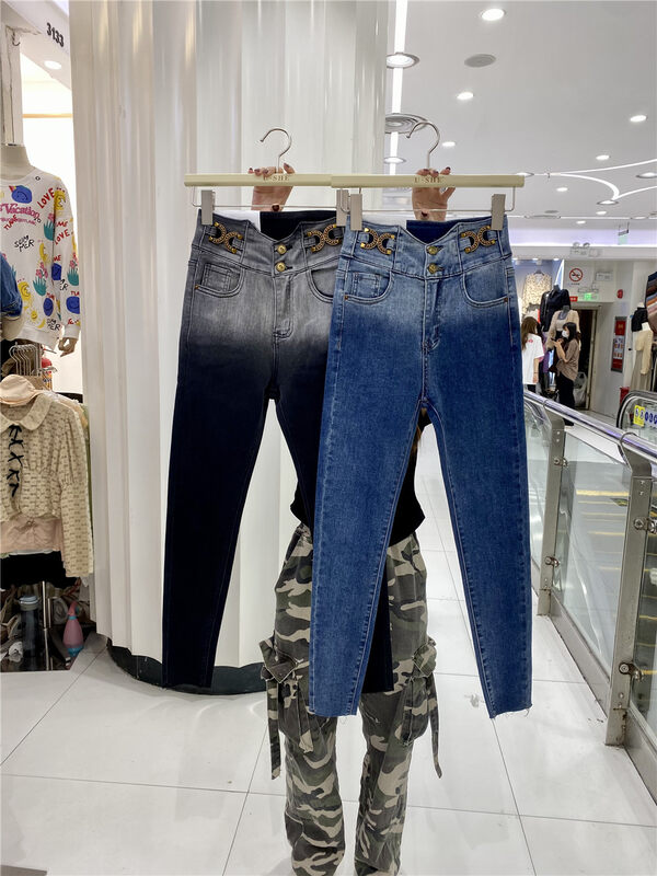 New in autumn!【U.SHE】High waist slim gradient jeans 88616# JJ