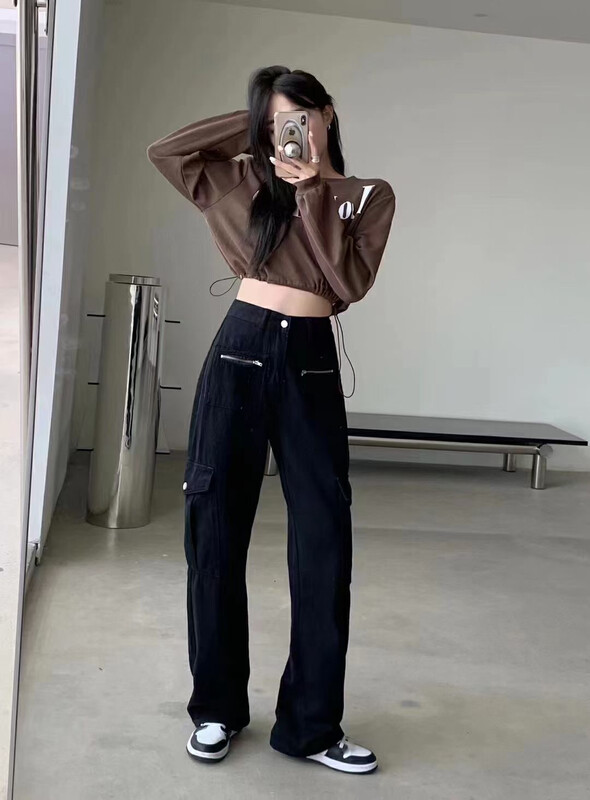 [Korean original] Autumn and winter casual workwear slim straight pants jeans QD50205