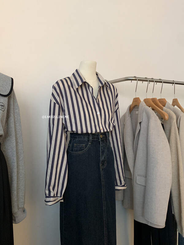 [IMISS] Korean casual all-match striped shirt QK8106