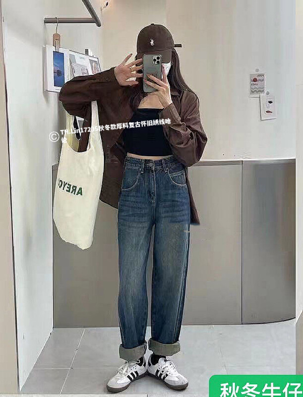 New in winter! [T.H] Korean embroidered topstitch design Harlan nostalgic retro jeans 17235# LSW