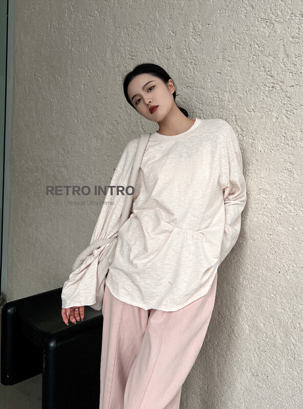 [RIN] Casual Simple Versatile Bamboo Striped Long Sleeve T-Shirt R21667