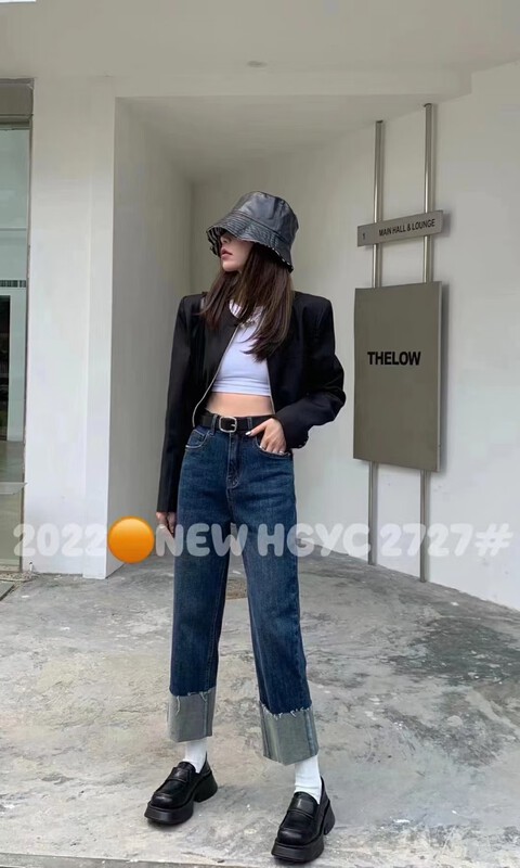 [Korean Original] Winter High Waist Slim Fit and Thin Belted Cigarette Pipe Jeans 2727-2