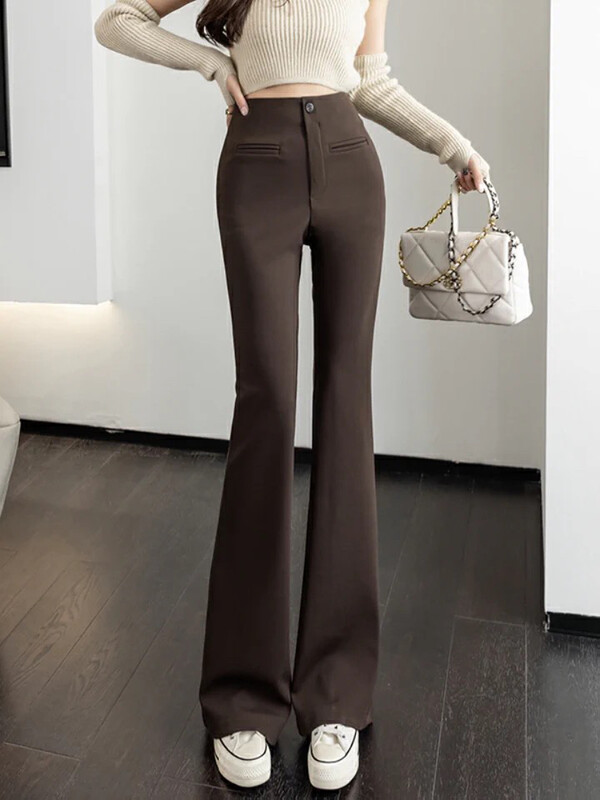 【KIKI STUDIO】Micro-stretch slimming high-waisted micro-flare trousers 6959# HJY