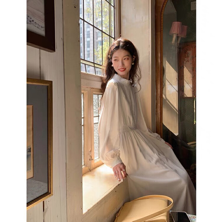 New in autumn! [KIKI STUDIO] temperament solid color stand collar waist dress 6843# HJY