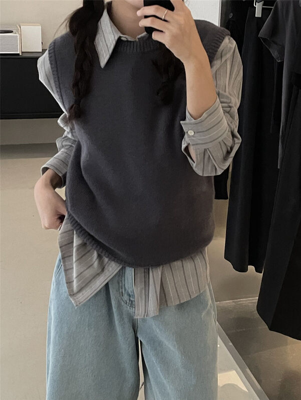 New in autumn! [CLEAN SPACE] Simple solid color round neck vest/sling (including 20% ​​cashmere) 27927# CQW