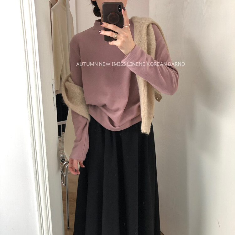 [IMISS] Multi-color all-match warm semi-high collar double-sided bottoming shirt QK3222
