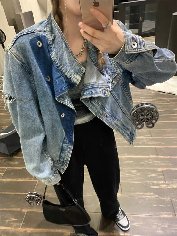 New in autumn! [KIKI STUDIO] Casual loose Hong Kong-flavored washed denim jacket 6789# HJY