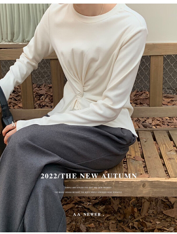 [THE MIND] Round neck designer solid color versatile knitted sweater 61217