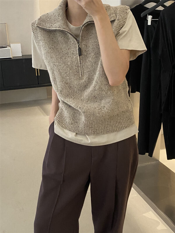 New in autumn! [CLEAN SPACE] Simple solid color lapel vest 32989# CQW