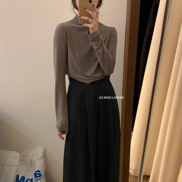 【IMISS】Multicolor versatile half turtleneck bottoming t-shirt long-sleeved T-shirt QK3573# FHX