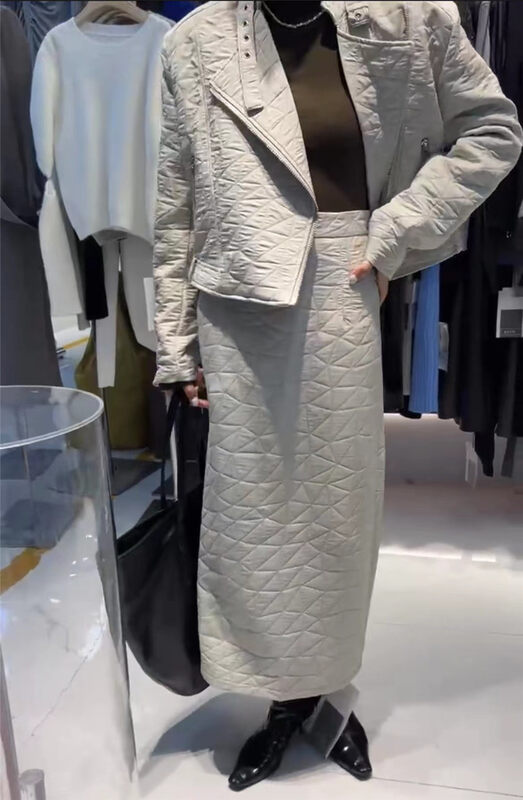 Autumn is new! [Half plain] Straight solid color quilted casual skirt (sell skirt only) G321# ZJY