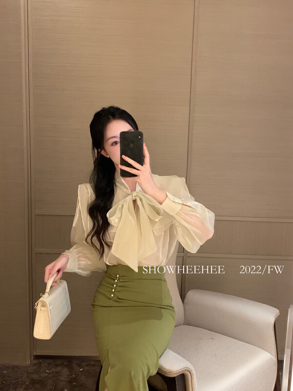 New in early autumn! [Xiu Xixi] Temperament Fairy Tie Bow Double Layer Shirt 9205# JHY