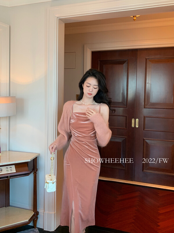 Autumn is new! 【Xiu Xixi】French pure desire wind pleated waist dress 8172# JHY
