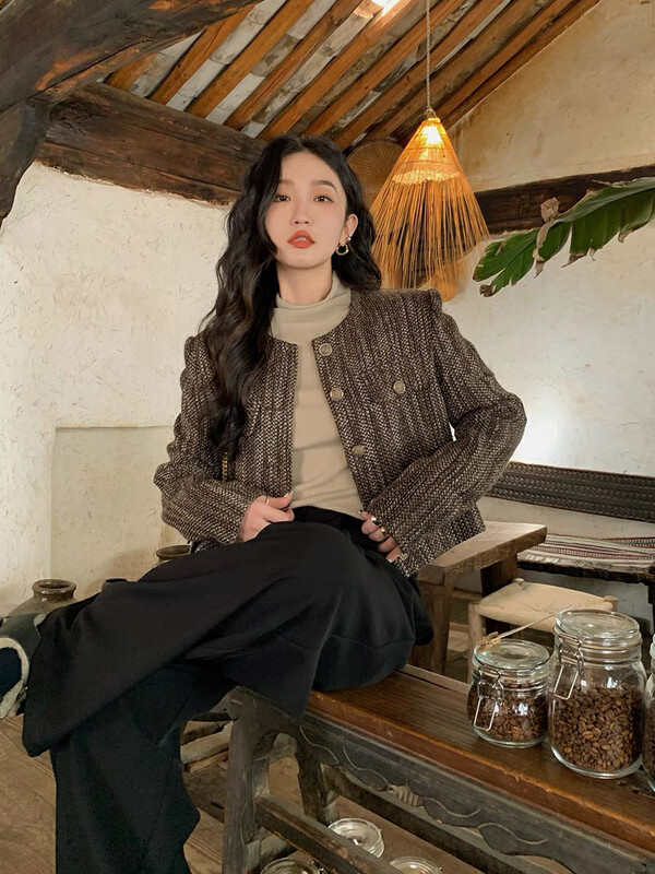 New in autumn!【KIKI STUDIO】Hong Kong style all-match short woolen short coat 6832# HJY