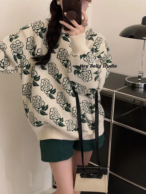 【HEY BELLA】Round Neck Colorblock Pullover Comfortable Warm Sweater B9606# L
