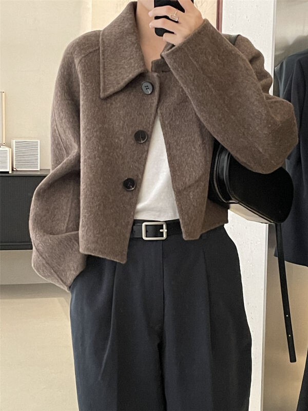 New in winter! [CLEAN SPACE] solid color textured raglan collar wool short coat (70% wool, 10% alpaca) 32528# CQW