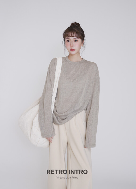 [RIN] Simple temperament commuter all-match loose long-sleeved T-shirt R21582