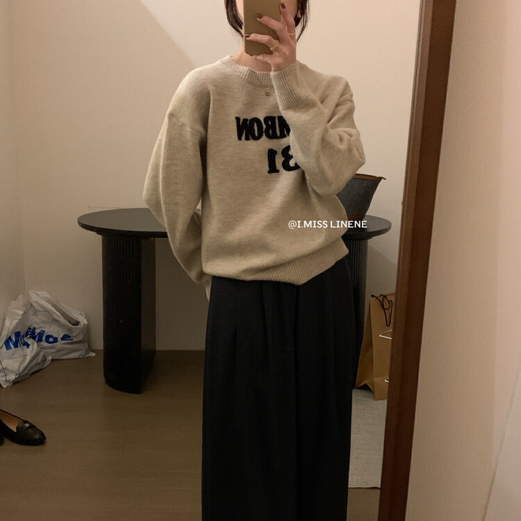【IMISS】Korean style casual cashmere embroidered sweater warm sweater QK999# FHX