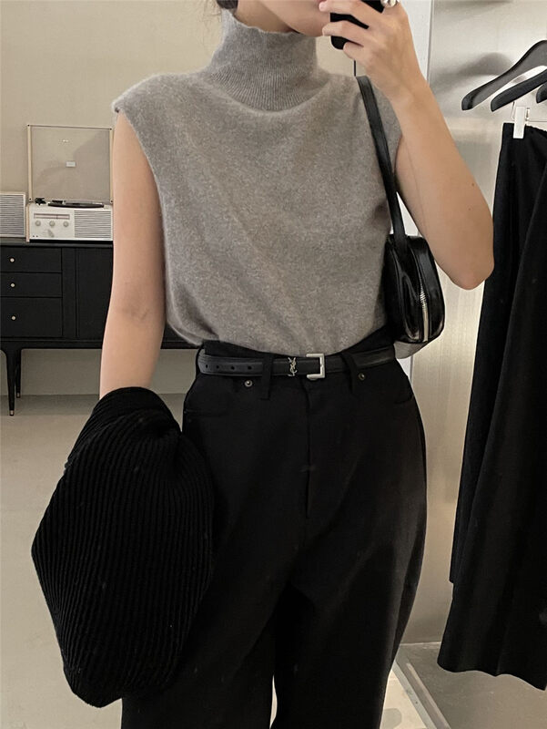 Raccoon Velvet Vest Seamless Weaving Process【CLEAN SPACE】Solid Color Simple Turtleneck Vest/Suspender 27922# CQW