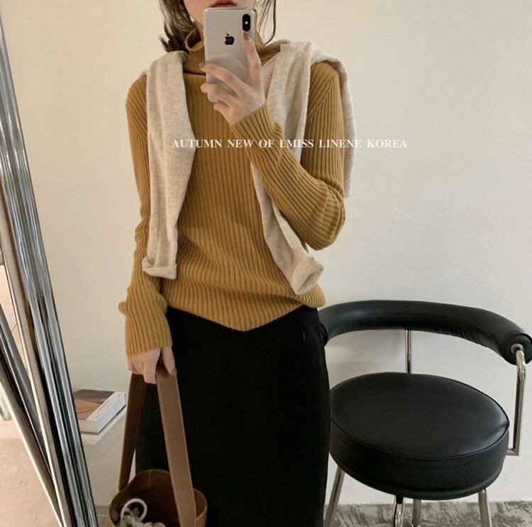 【IMISS】Multicolor Pit Strip Premium Bottoming Sweater Bottoming Shirt QK052# FHX