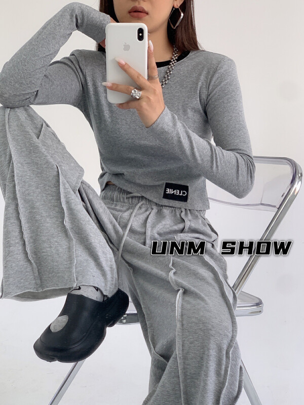 New in early spring! [UNM-SHOW] Simple and versatile stitching long-sleeved T-shirt 6032# WTT