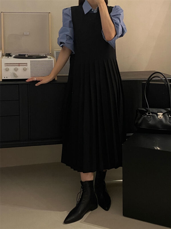 【CLEAN SPACE】Korean texture loose pleated vest dress YS1-32692