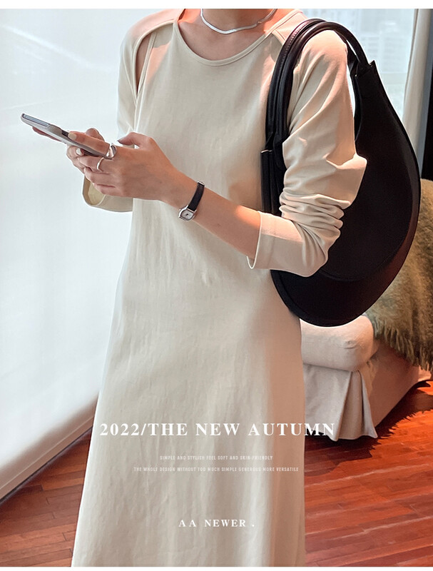 [THE MIND] Round neck fashion simple chic hollow design drape dress 61029