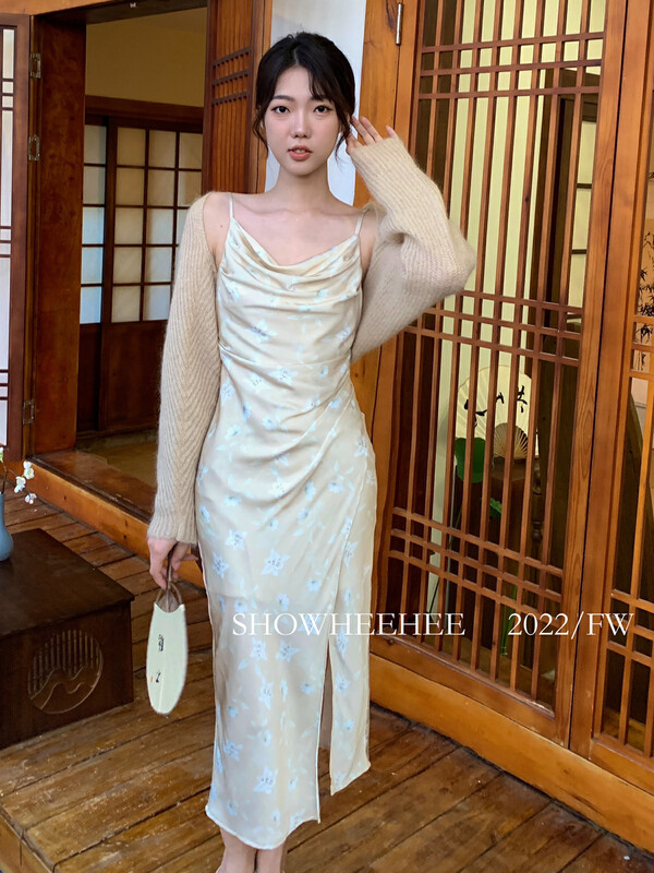 New in early autumn! [Xiu Xixi] Pure Desire Print Sling Collar Dress 8178# JHY
