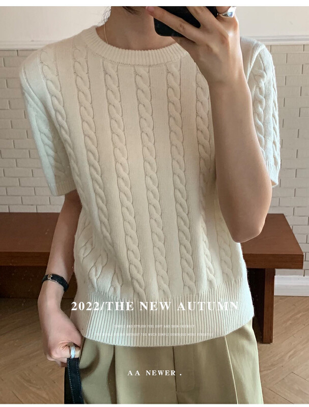 【THE MIND】Wool round neck short-sleeved slim sweater 71502