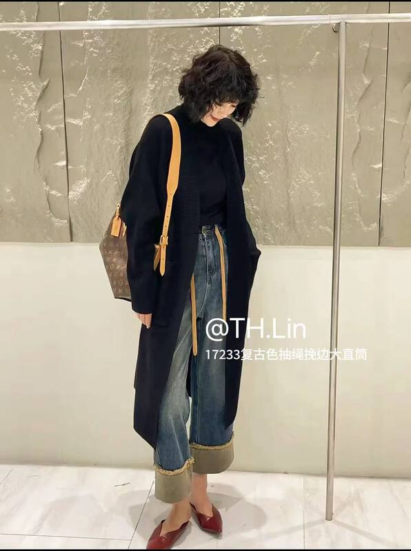 Autumn is new!【T.H】Korean version of simple and versatile large straight jeans with cuffs 17233# LSW