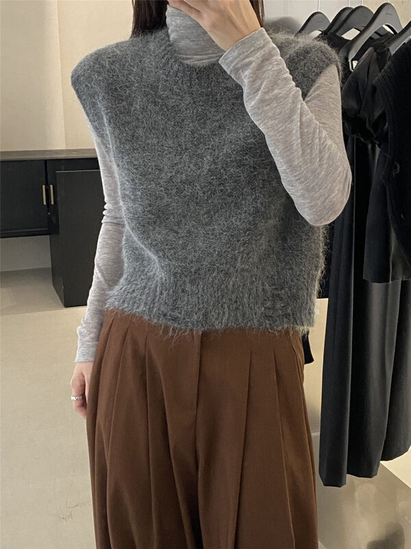 【CLEAN SPACE】Simple solid color short vest (including 28% wool) 33632# CQW