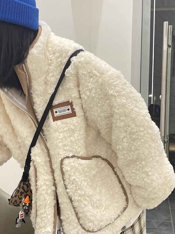 【KIKI STUDIO】Casual Loose Faux Fur One Big Pocket Short Jacket 6984# HJY
