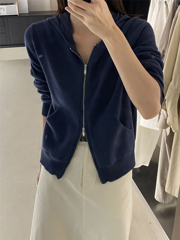 11 Colors Available [CLEAN SPACE] Simple Casual Hooded Zipper Knit Cardigan (100 Wool) 33028# CQW