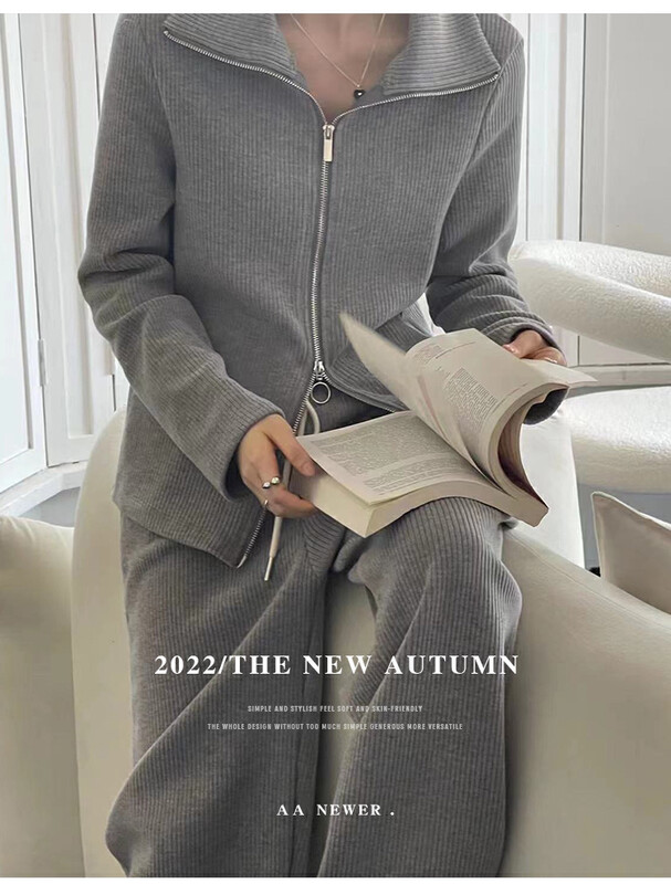 [THE MIND] Lapel Pit Strip Solid Color Casual Versatile Zipper Sweater 61223