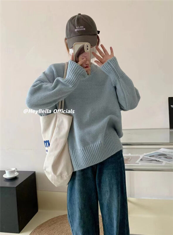 【HEY BELLA】Korean Round Neck Loose Colorful Warm Sweater B9690# L