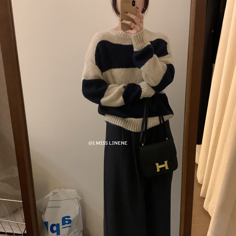 【IMISS】Retro Soft Waxy Comfortable Striped Sweater Warm Sweater QK991# FHX