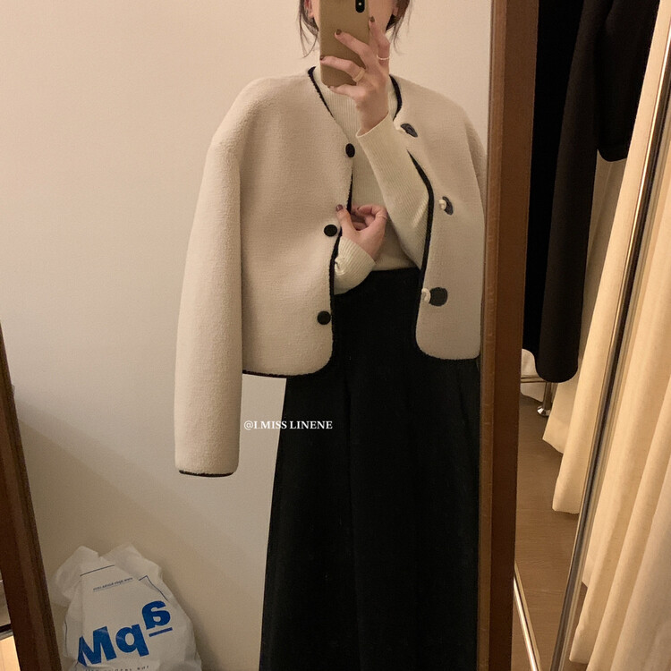 [IMISS] Korean version of the simple and versatile contrasting color fur coat short coat QK6518