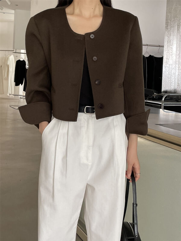 【CLEAN SPACE】Simple solid color commuter round neck double-sided woolen short coat (100 wool) 35000# CQW