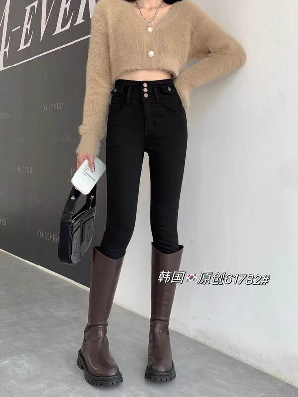 New in winter! [Korean original] Slender high waist three button pencil jeans 61782# FHX