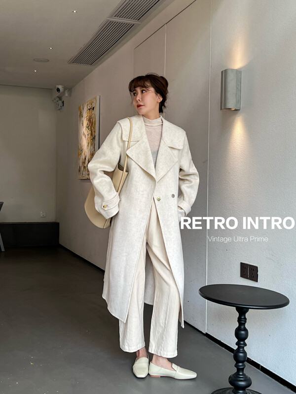 [RIN] Korean big brand simple temperament double-sided woolen coat (with waist rope) RB009
