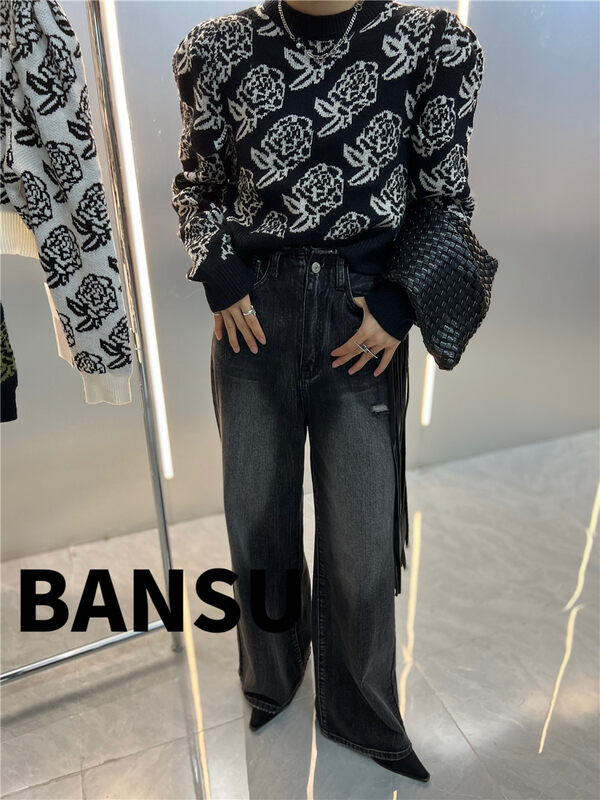 [Semi-plain] rose flower loose all-match warm sweater 8925# ZJY