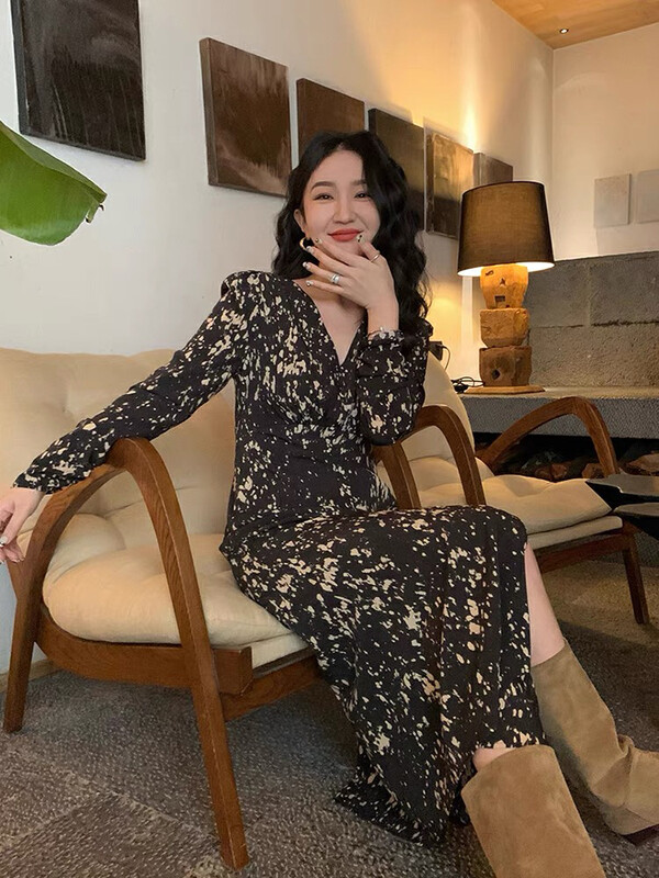 【KIKI STUDIO】Fashionable Hong Kong style retro floral dress 6882# HJY