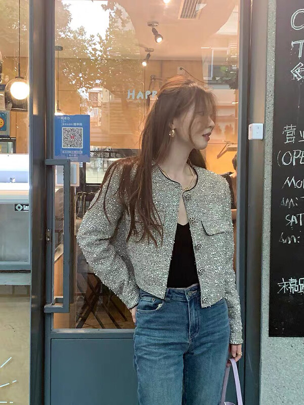 New for winter!  【KIKI STUDIO】French style small fragrant style shiny temperament short coat 6898# HJY
