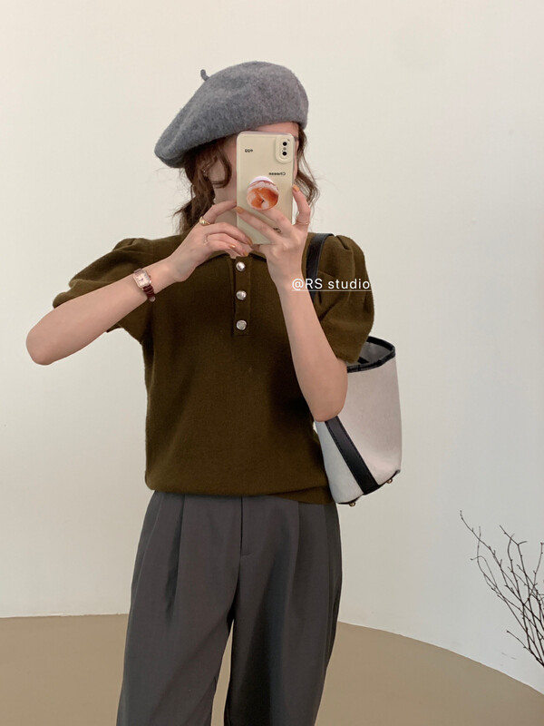 New in early autumn!【RS】polo collar simple casual shirt M2078# FHX