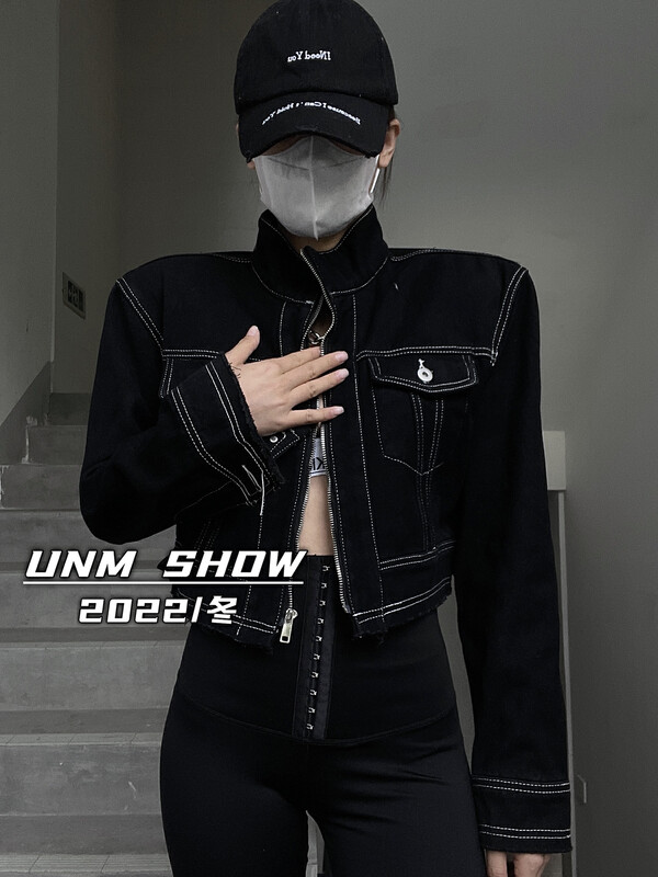 【UNM-SHOW】Korean style long-sleeved zipper fleece denim jacket 6639# WTT