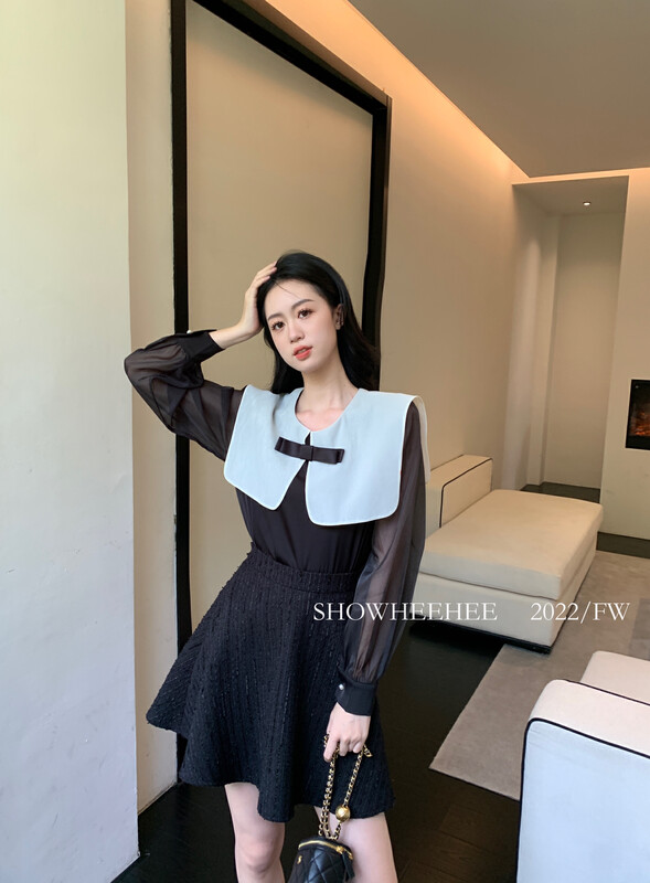 [Xiu Xixi] Niche design with soft yarn shawl collar chic shirt 9216# JHY