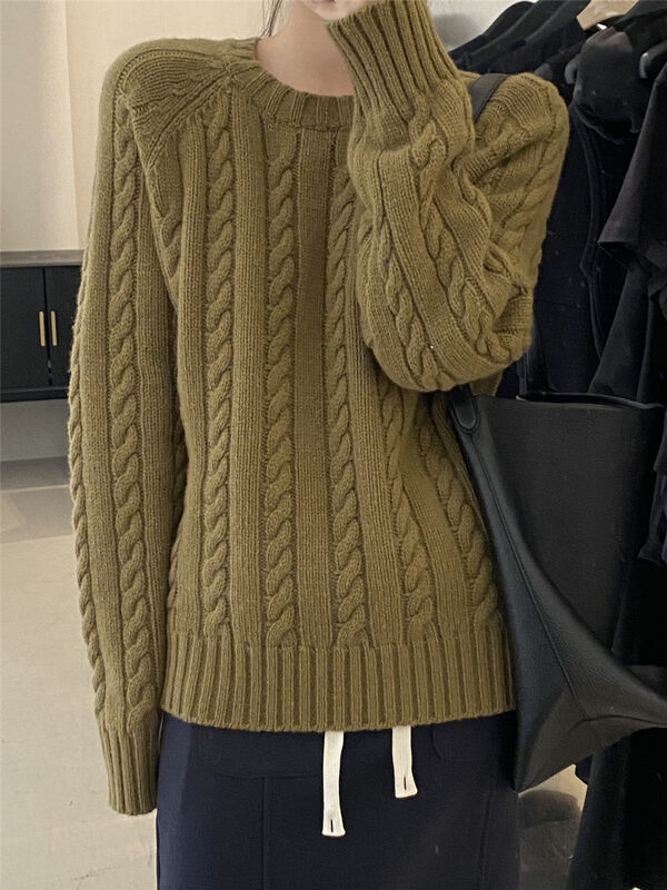 Twist 8 colors can be entered [CLEAN SPACE] simple solid color twist round neck warm sweater (100 wool) 33062# CQW