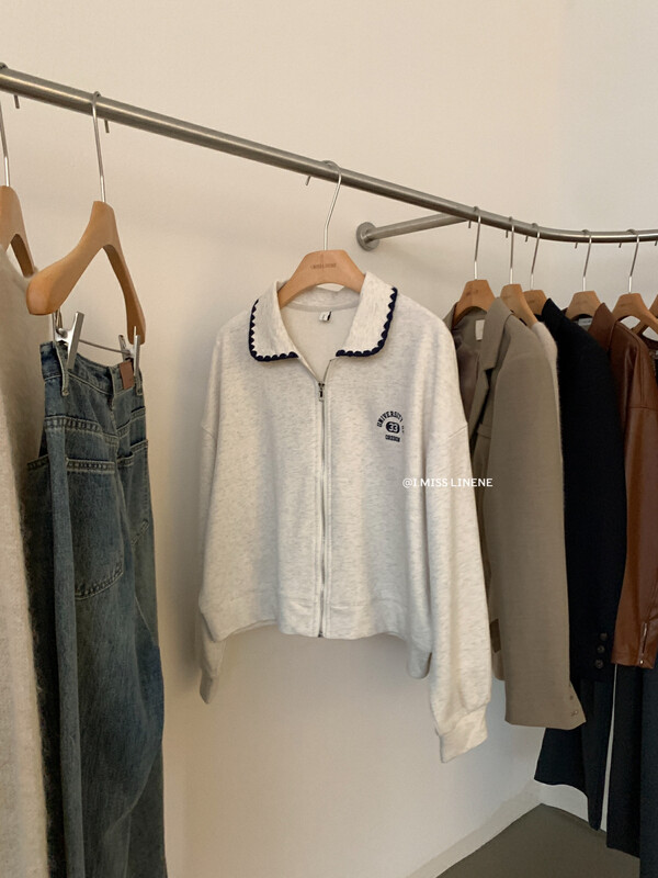 【IMISS】Korean version of casual color contrast polo collar sweater jacket sweater QK10165
