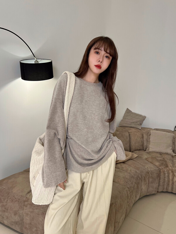 [RIN] Simple Korean style all-match velvet feeling all-match thin long-sleeved T-shirt R21722